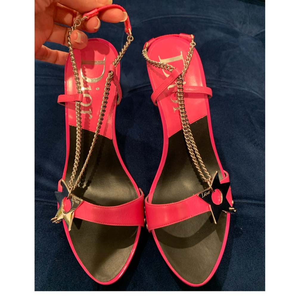 NIB Authentic Vintage Fuchsia Pink Christian DIOR Star Charm Sandal sz 36.5 - Picture 3 of 12